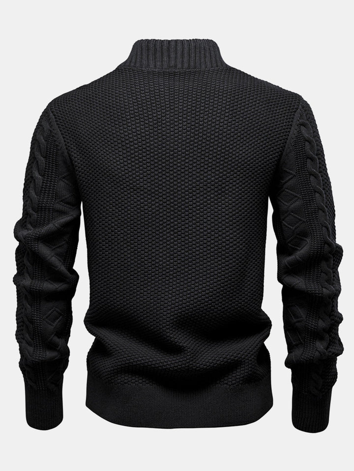 Abel | Jacquard kabeltrui met opstaande kraag en rits