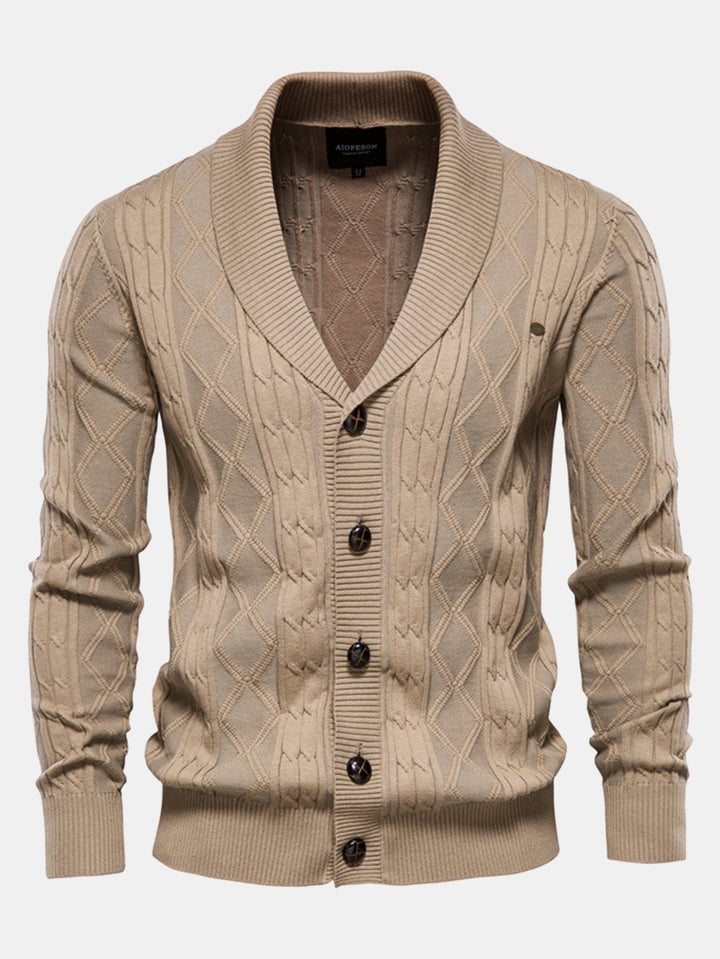 Sjoerd | Jacquardvest met geometrisch patroon en sjaalkraag
