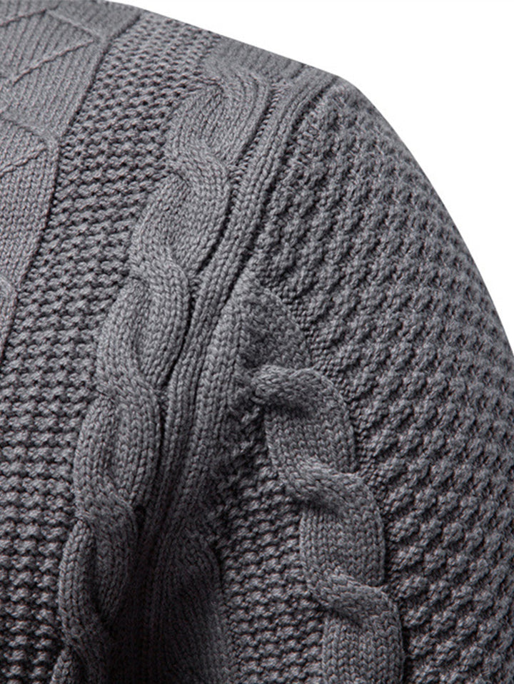 Abel | Jacquard kabeltrui met opstaande kraag en rits