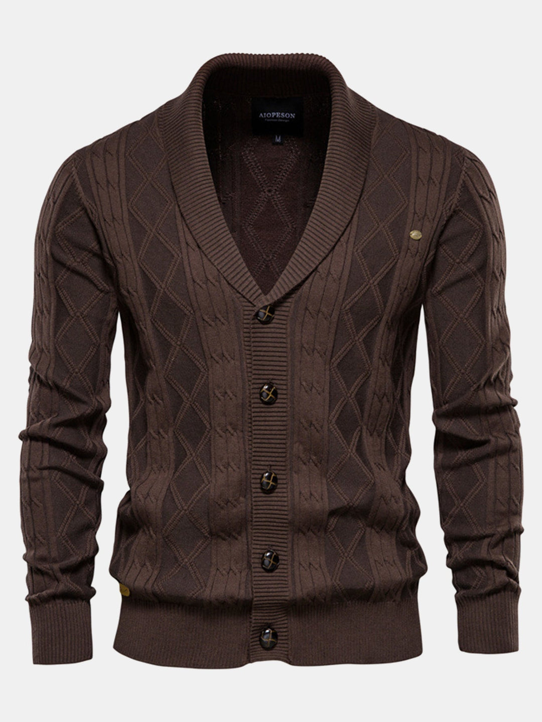 Sjoerd | Jacquardvest met geometrisch patroon en sjaalkraag