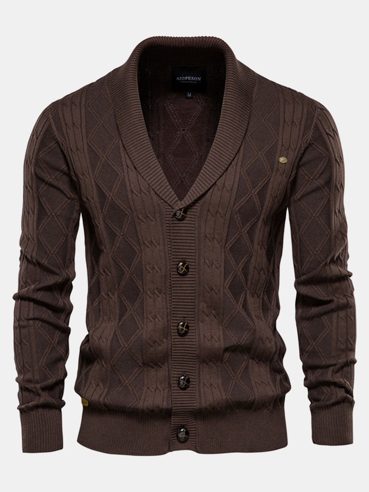 Sjoerd | Jacquardvest met geometrisch patroon en sjaalkraag