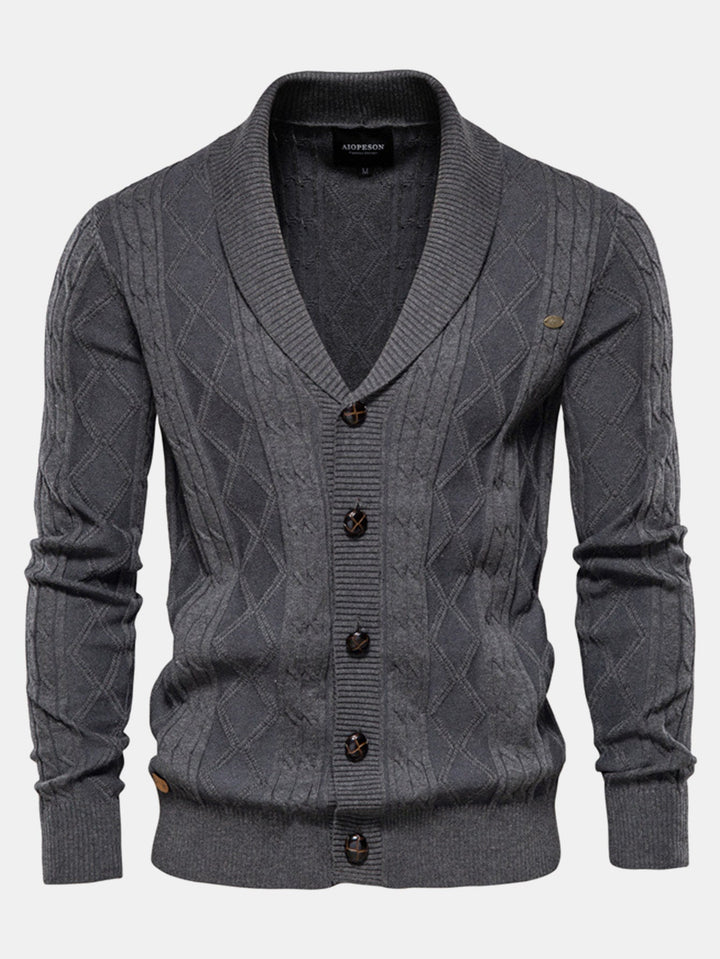 Sjoerd | Jacquardvest met geometrisch patroon en sjaalkraag