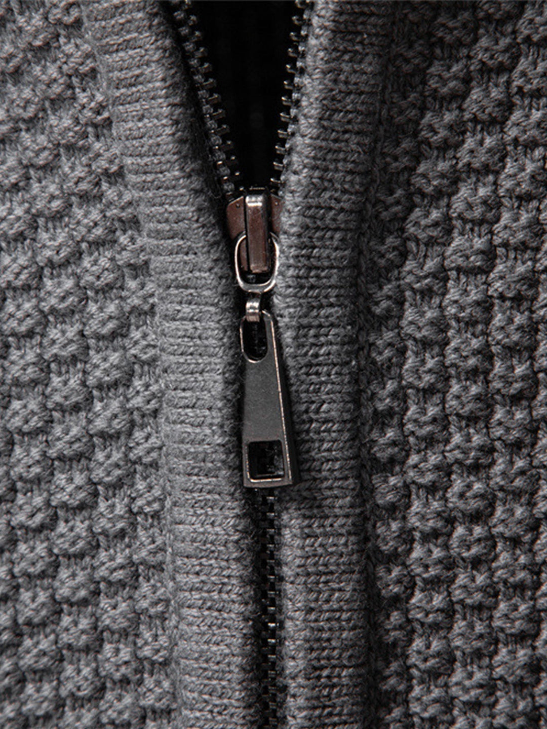 Abel | Jacquard kabeltrui met opstaande kraag en rits