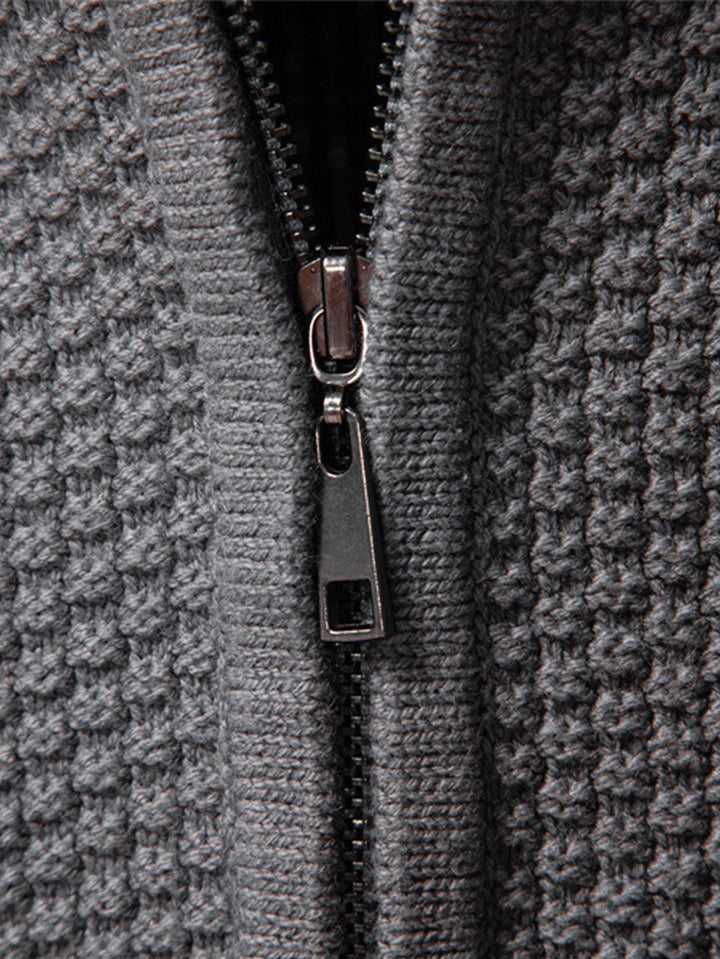Abel | Jacquard kabeltrui met opstaande kraag en rits