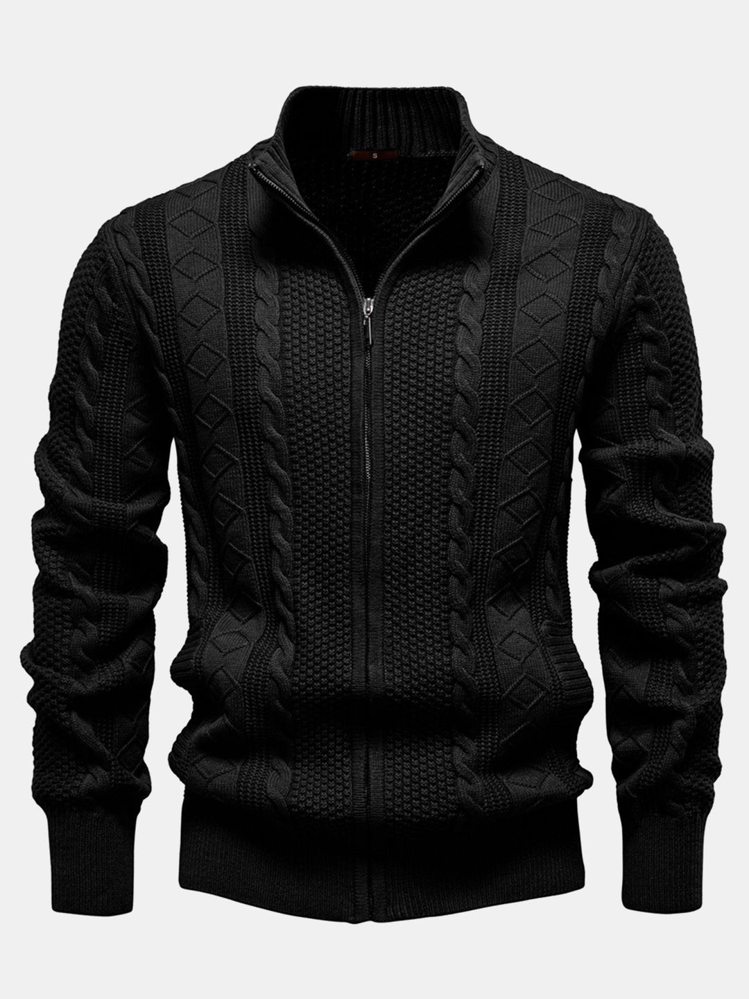Abel | Jacquard kabeltrui met opstaande kraag en rits