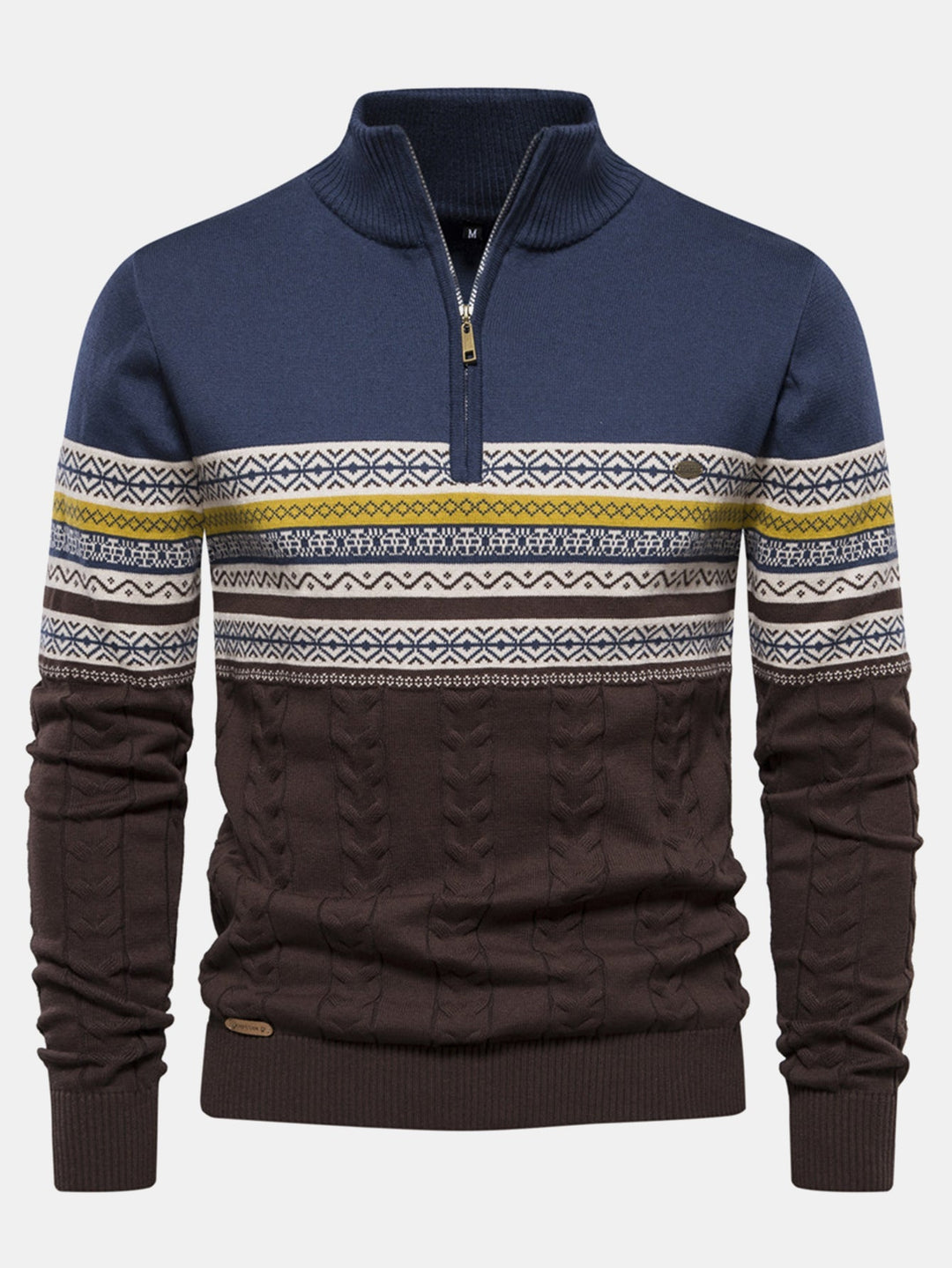 Sven | Jacquardtrui met contrastpatroon en korte rits