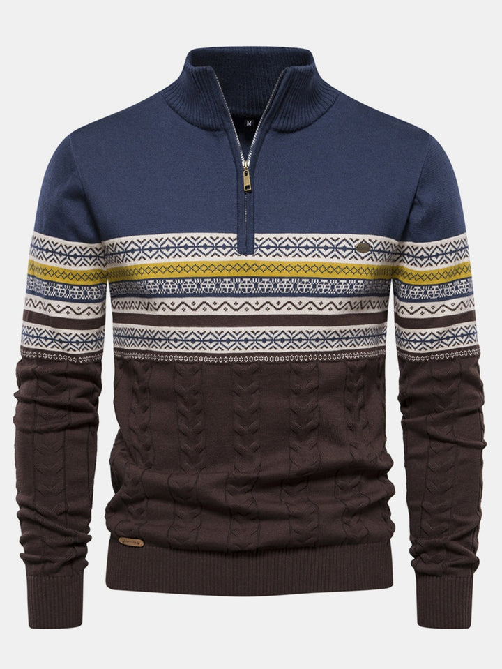 Sven | Jacquardtrui met contrastpatroon en korte rits