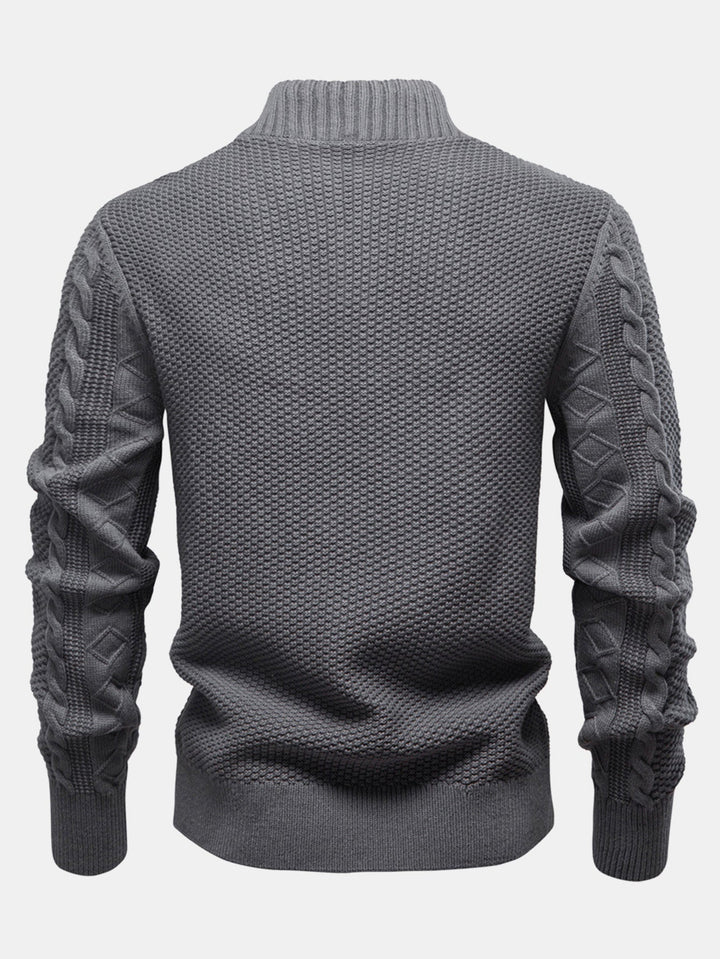 Abel | Jacquard kabeltrui met opstaande kraag en rits