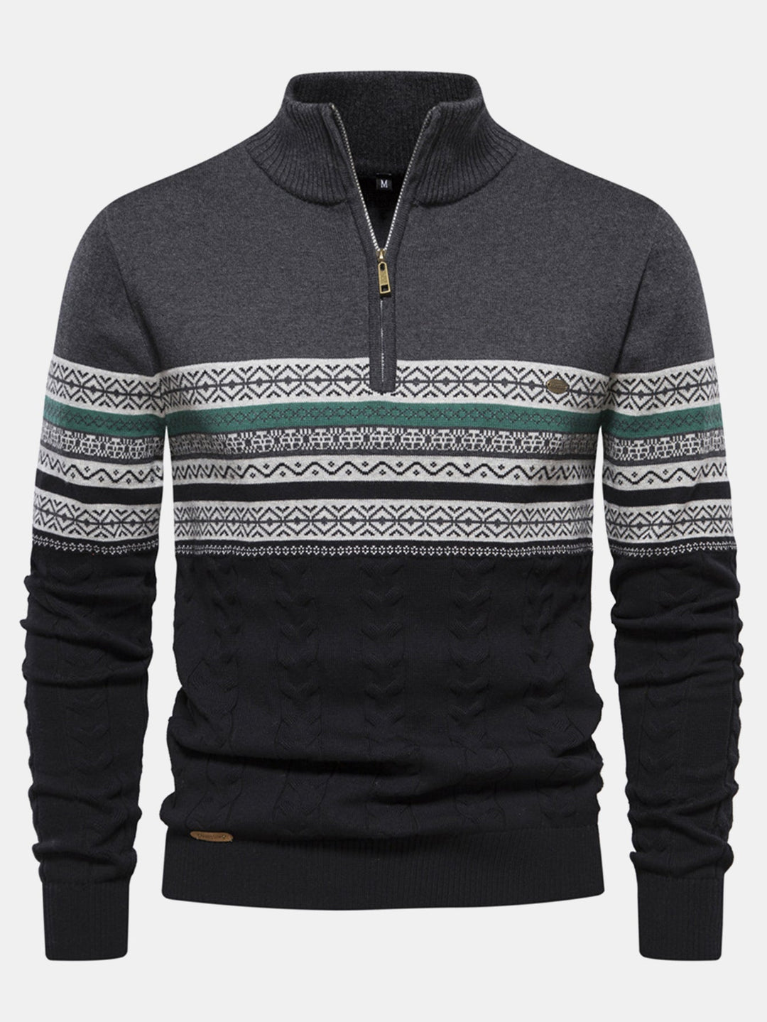 Sven | Jacquardtrui met contrastpatroon en korte rits