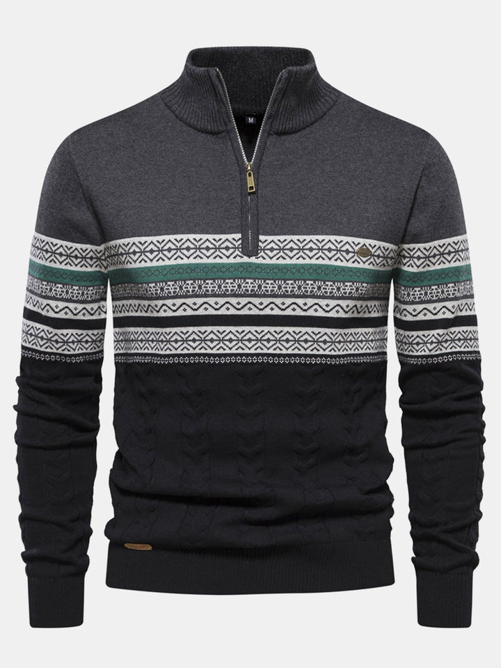 Sven | Jacquardtrui met contrastpatroon en korte rits