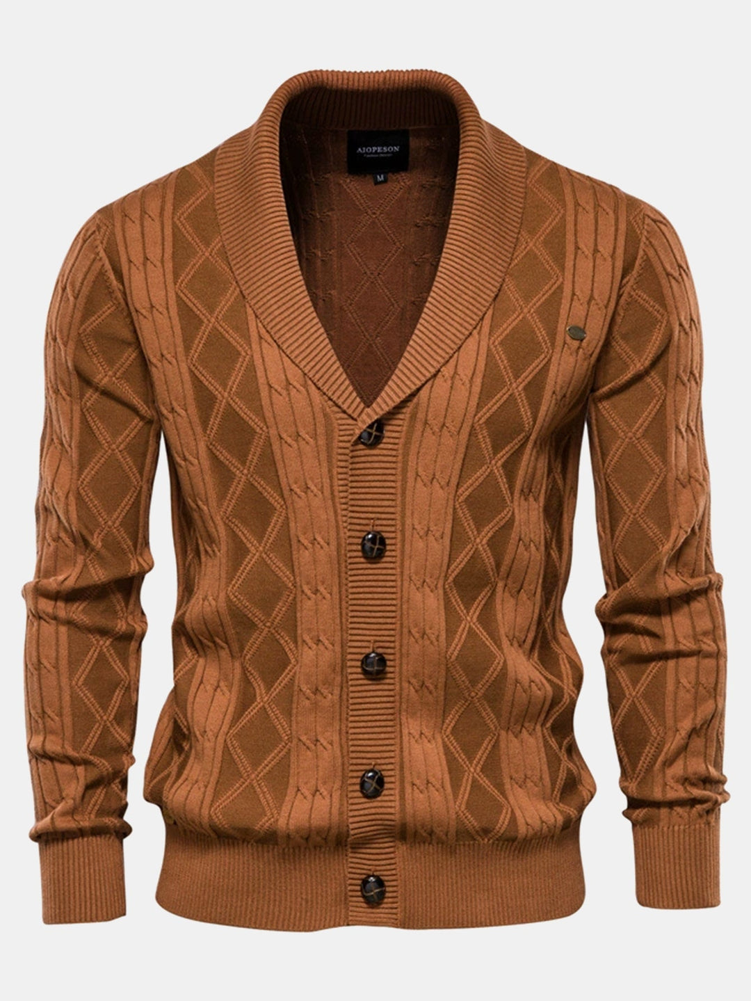 Sjoerd | Jacquardvest met geometrisch patroon en sjaalkraag