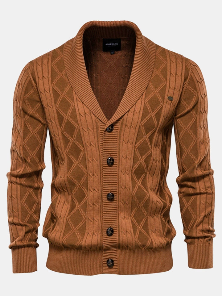 Sjoerd | Jacquardvest met geometrisch patroon en sjaalkraag