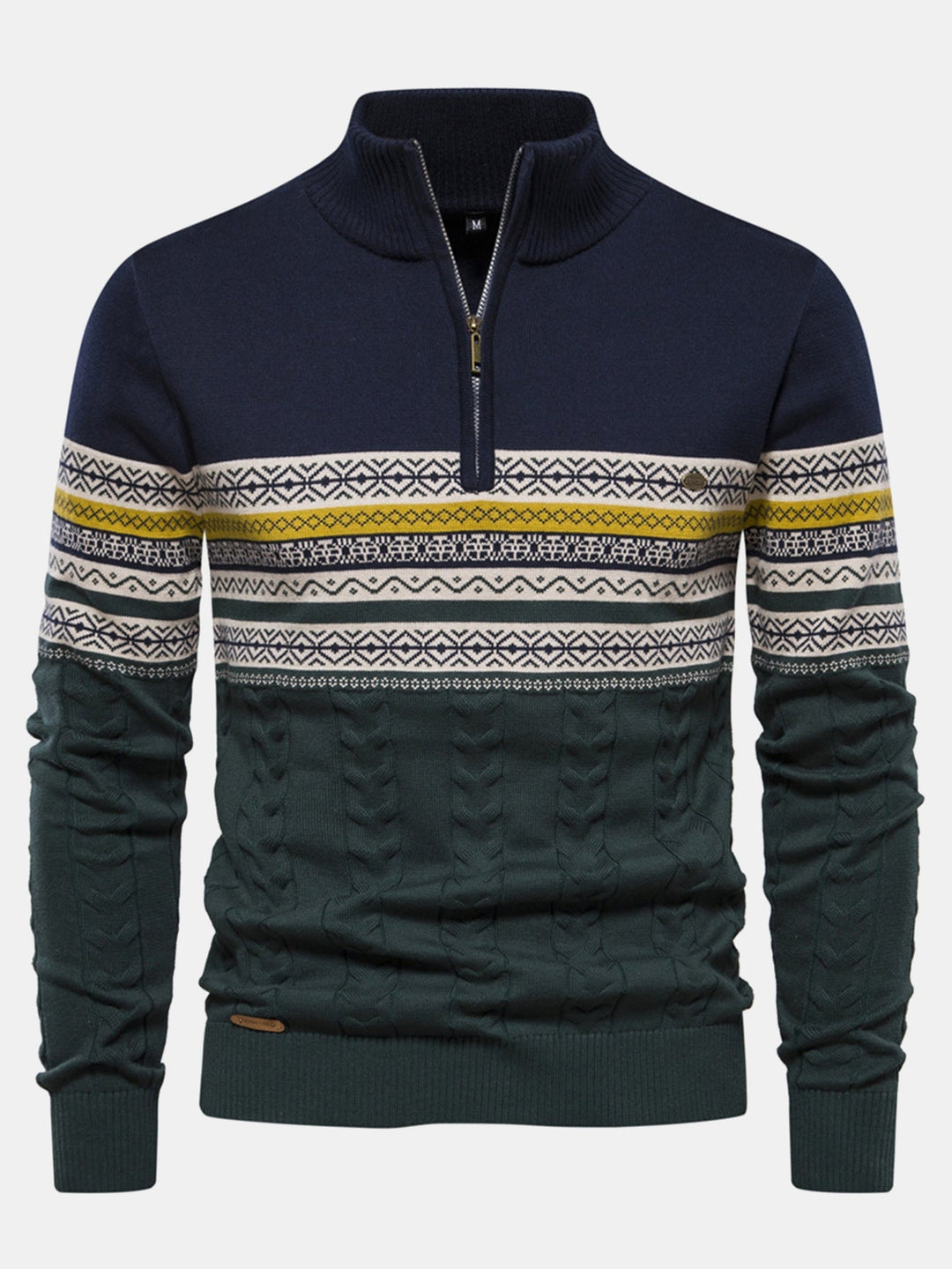 Sven | Jacquardtrui met contrastpatroon en korte rits