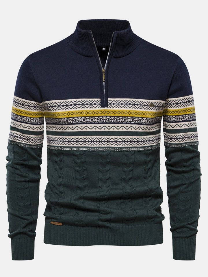 Sven | Jacquardtrui met contrastpatroon en korte rits