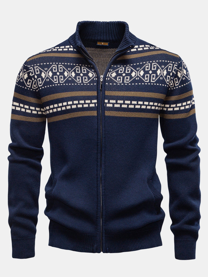 Diederik | Jacquardtrui met geometrisch motief, opstaande kraag en rits