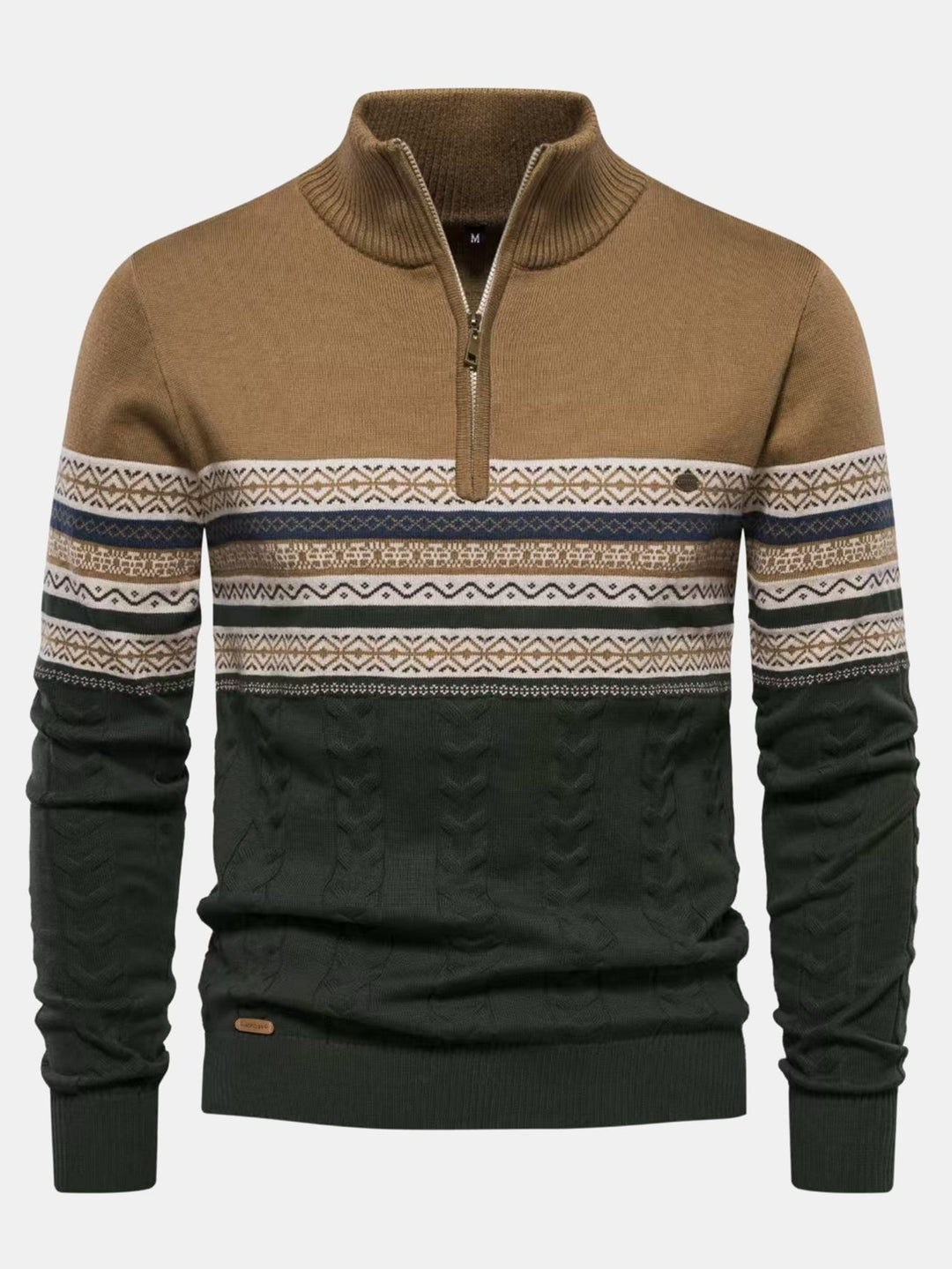Sven | Jacquardtrui met contrastpatroon en korte rits