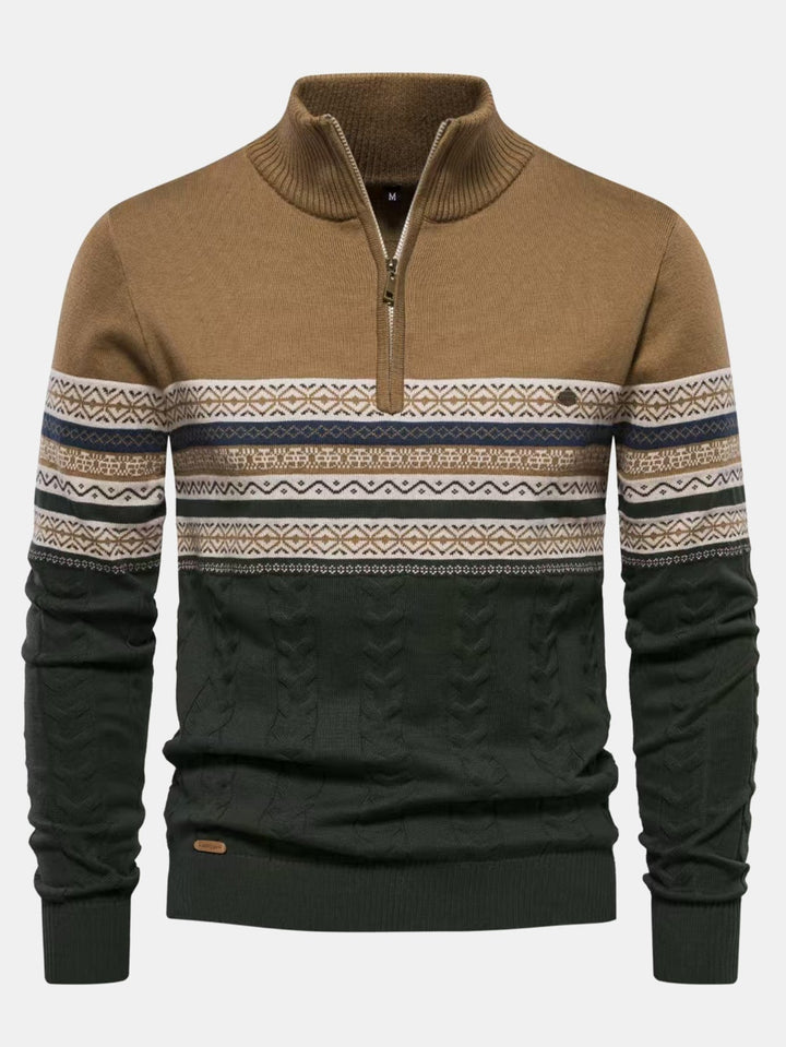 Sven | Jacquardtrui met contrastpatroon en korte rits