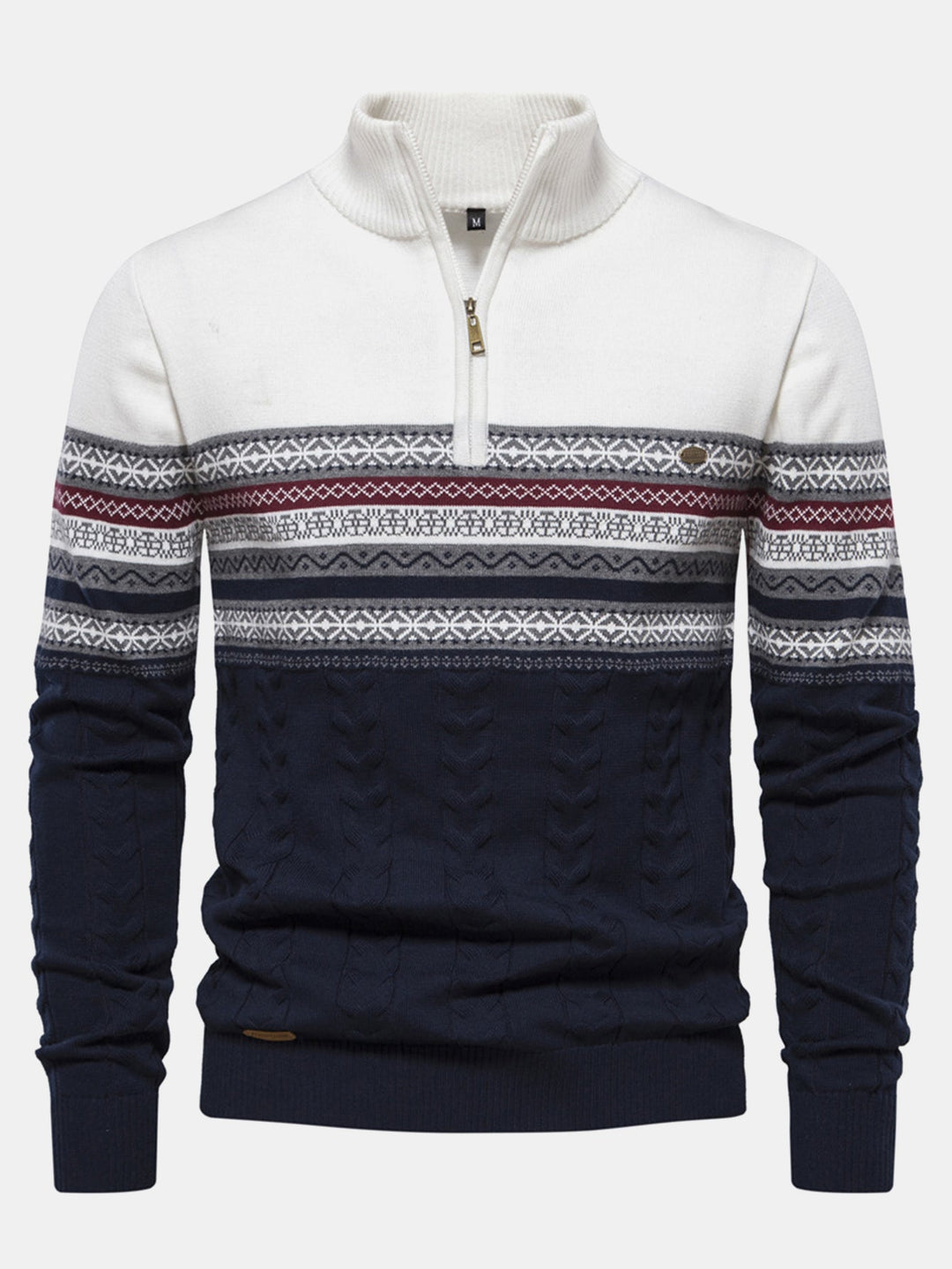 Sven | Jacquardtrui met contrastpatroon en korte rits