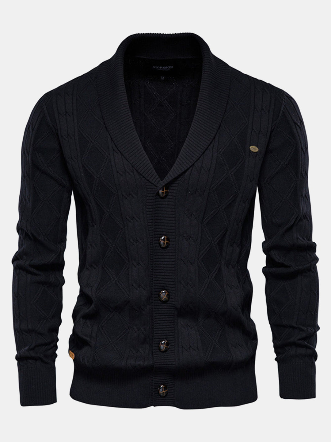 Sjoerd | Jacquardvest met geometrisch patroon en sjaalkraag