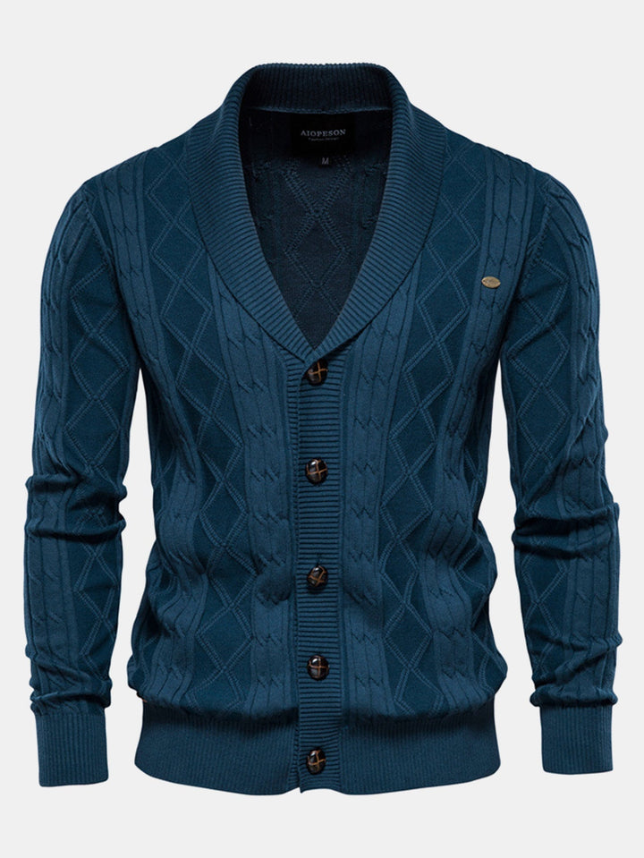 Sjoerd | Jacquardvest met geometrisch patroon en sjaalkraag