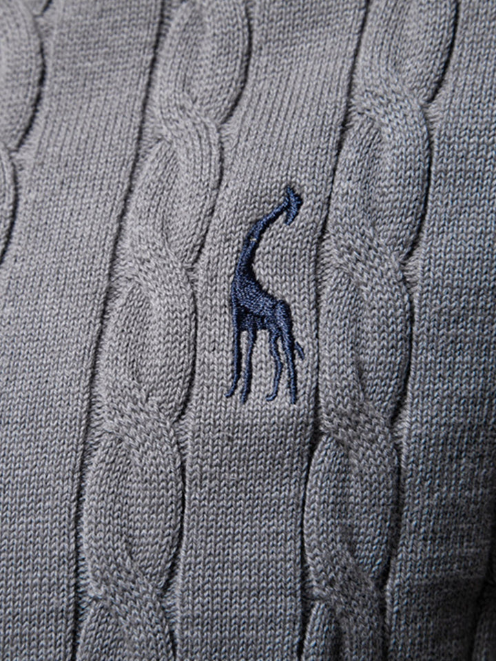 Rein | Jacquardtrui met kabelpatroon en giraffenborduursel
