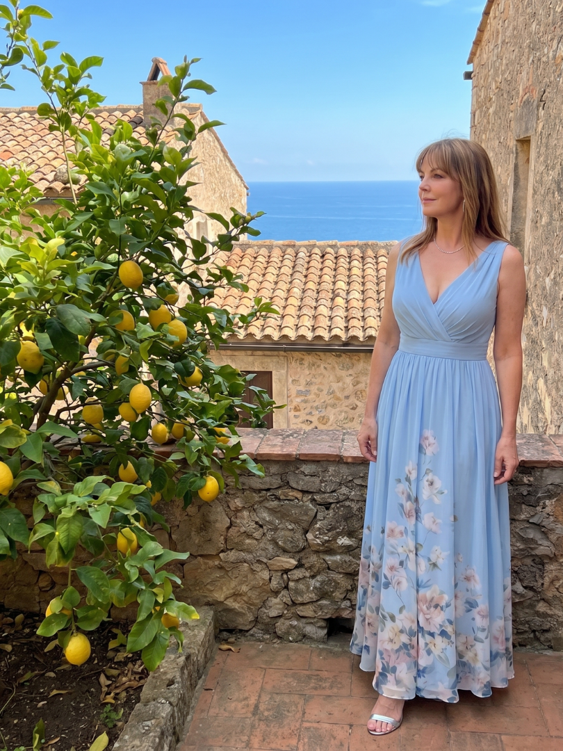 Yvette | Maxi-jurk met Bloemenzoom in Marineblauw