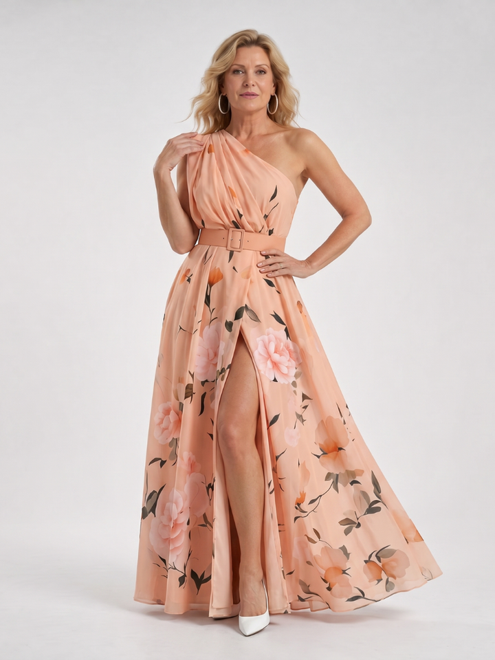 Klaske | Maxi-jurk met One-shoulder in Mintgroen