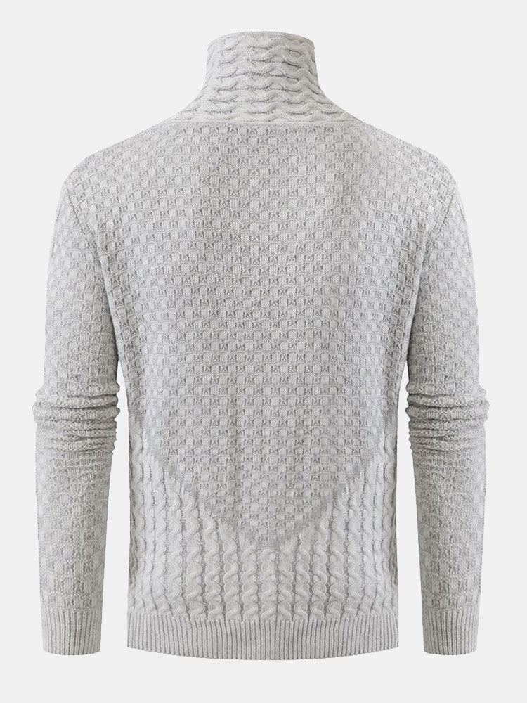 Guus | Gebreide jacquard coltrui met leren gespdetails