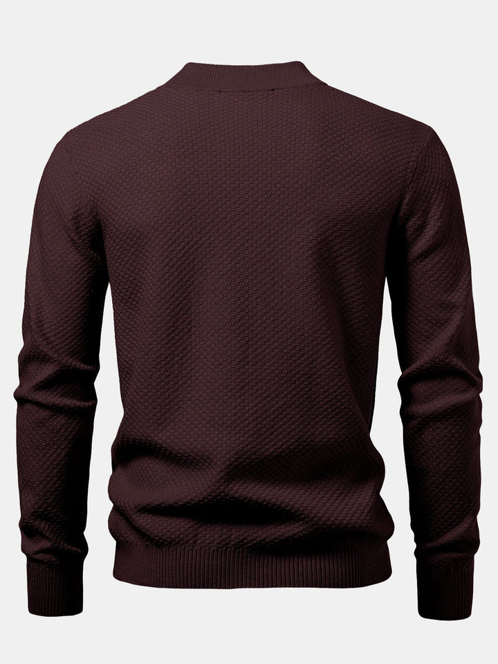 Checkerboard Textured Mock Neck Sweater