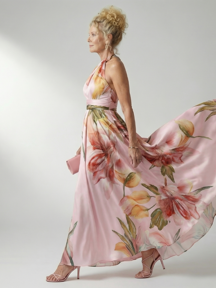 Anita | Maxi-jurk met Bloemenprint en Bindceintuur