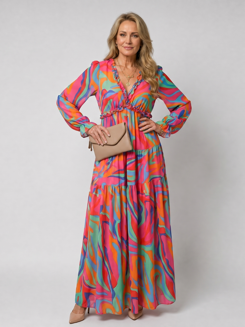 Nelleke | Maxi-jurk met Bloemenprint in Koraal