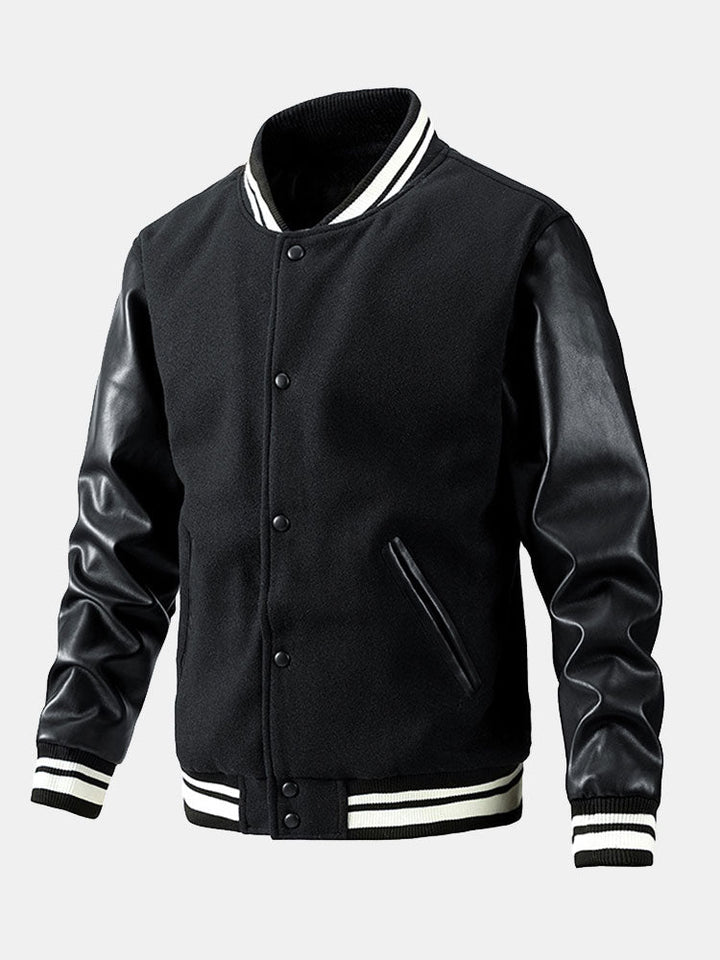Yannick | Baseball jack met wolachtige pu-mouwen en contrastdetails
