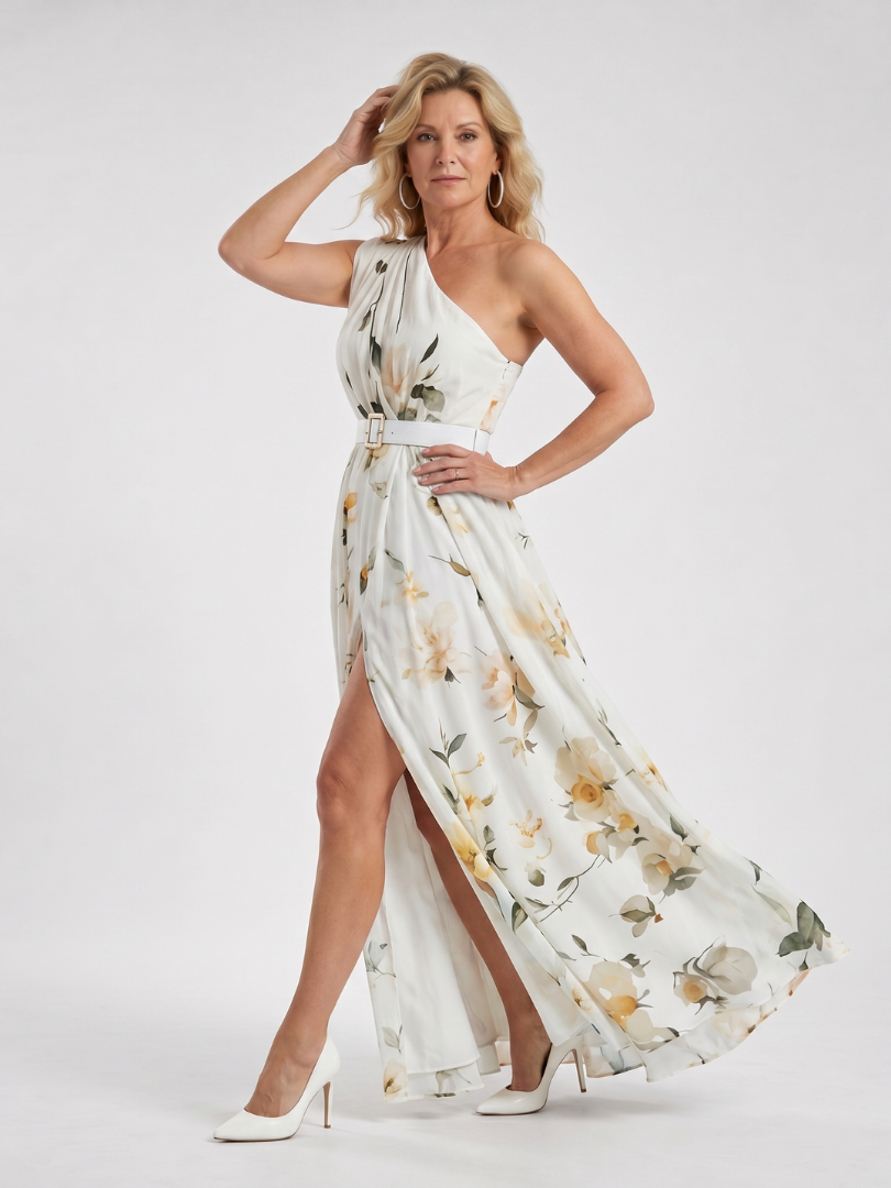 Klaske | Maxi-jurk met One-shoulder in Mintgroen