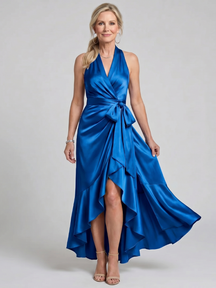 Sabine | Satijnen Wikkeljurk in Champagne