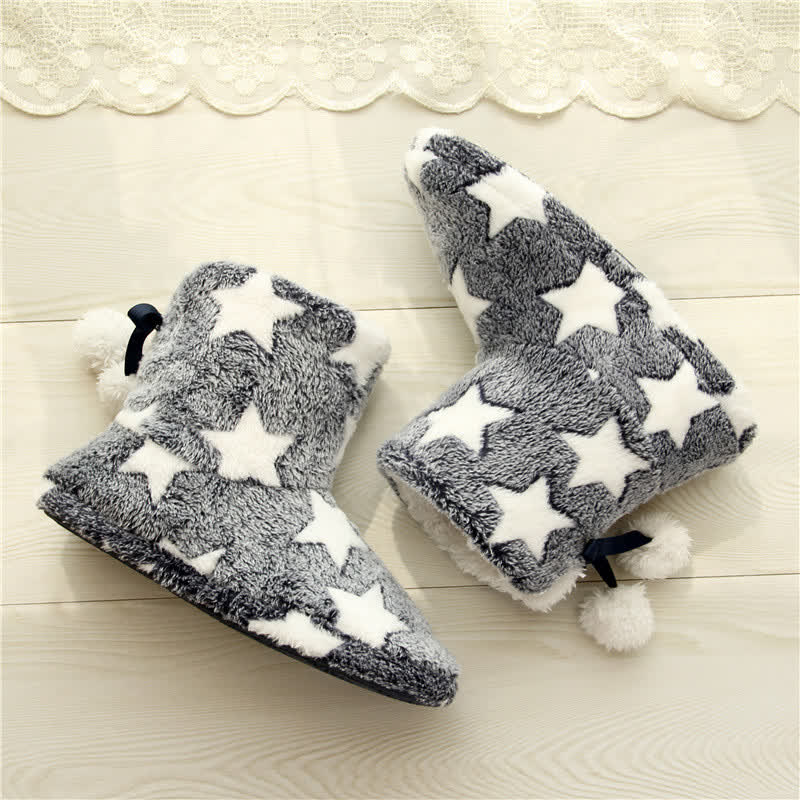 Ilse | Fleece huissokken met sterren en pompon