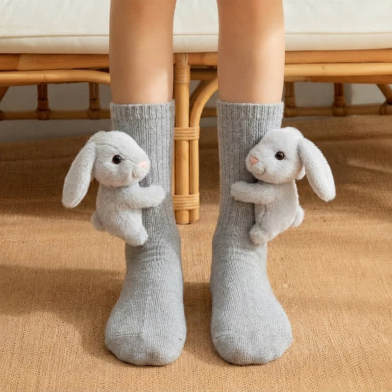 Greetje | Huissokken met knuffelend 3D-konijntje