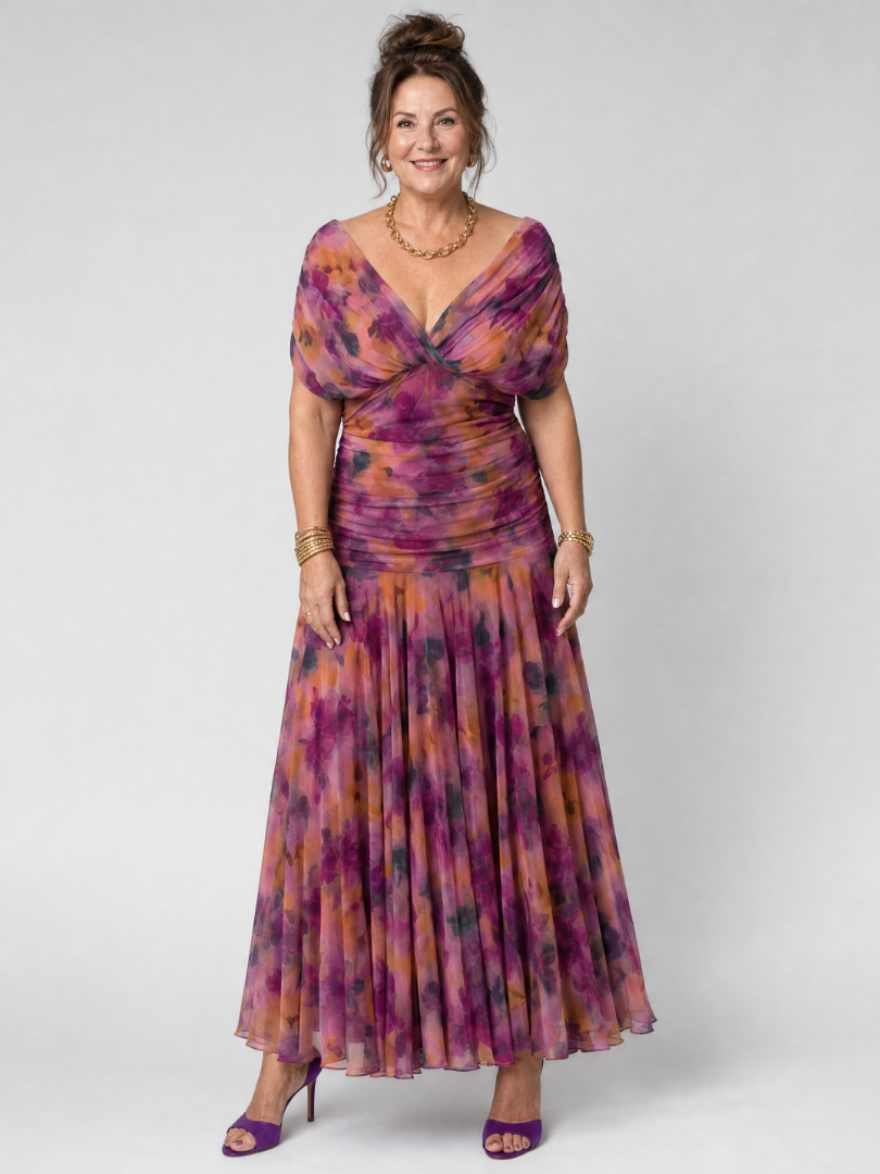 Patricia | Midi-jurk met Bloemenprint in Paars