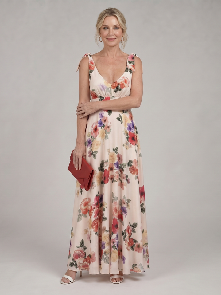 Irene | Maxi-jurk met Rozenprint op Crème