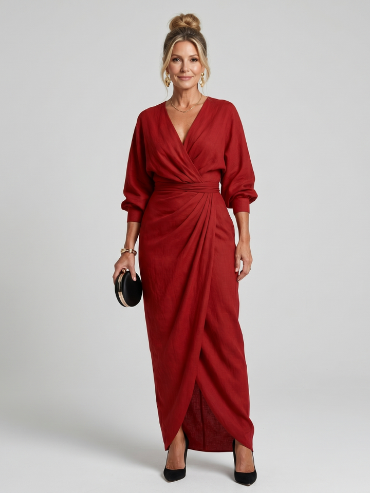 Jeanette | Wikkeljurk in Rood met Lange Mouwen