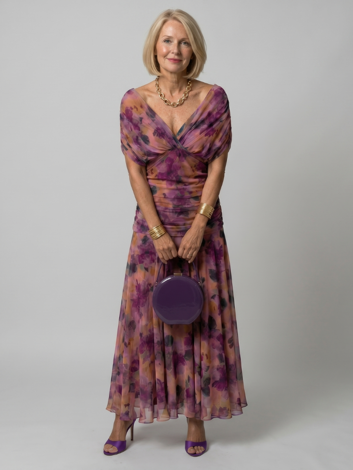 Patricia | Midi-jurk met Bloemenprint in Paars
