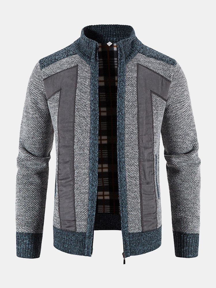 Hein | Trui met rits en patchwork van imitatiesuède