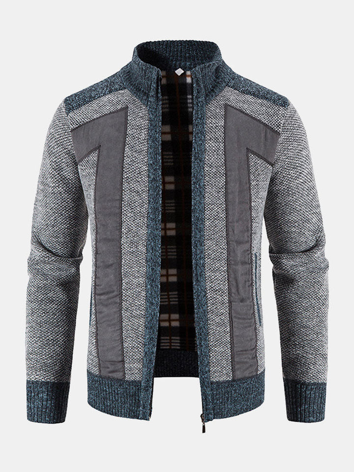 Hein | Trui met rits en patchwork van imitatiesuède