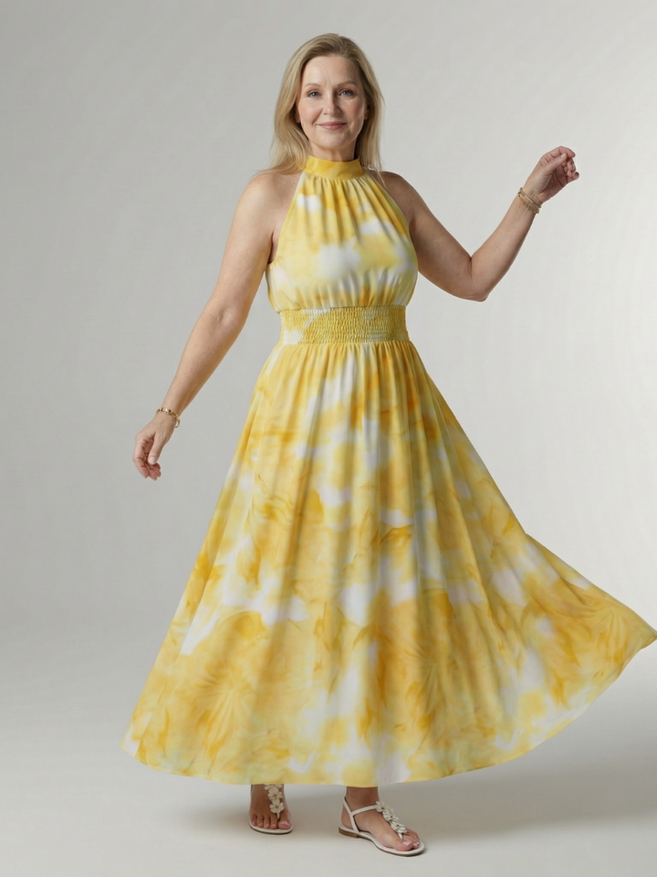Esther | Maxi-jurk met Batikprint in Geel