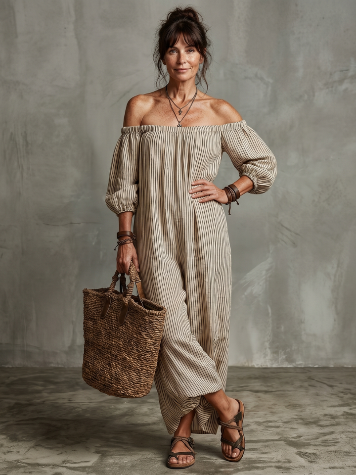 Linda | Schouderloze Maxi-jurk met Strepen