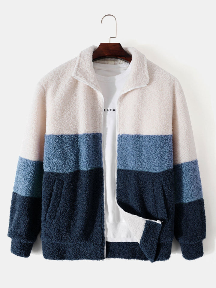 Casper | Teddyfleece jas met kleurblokken en rits
