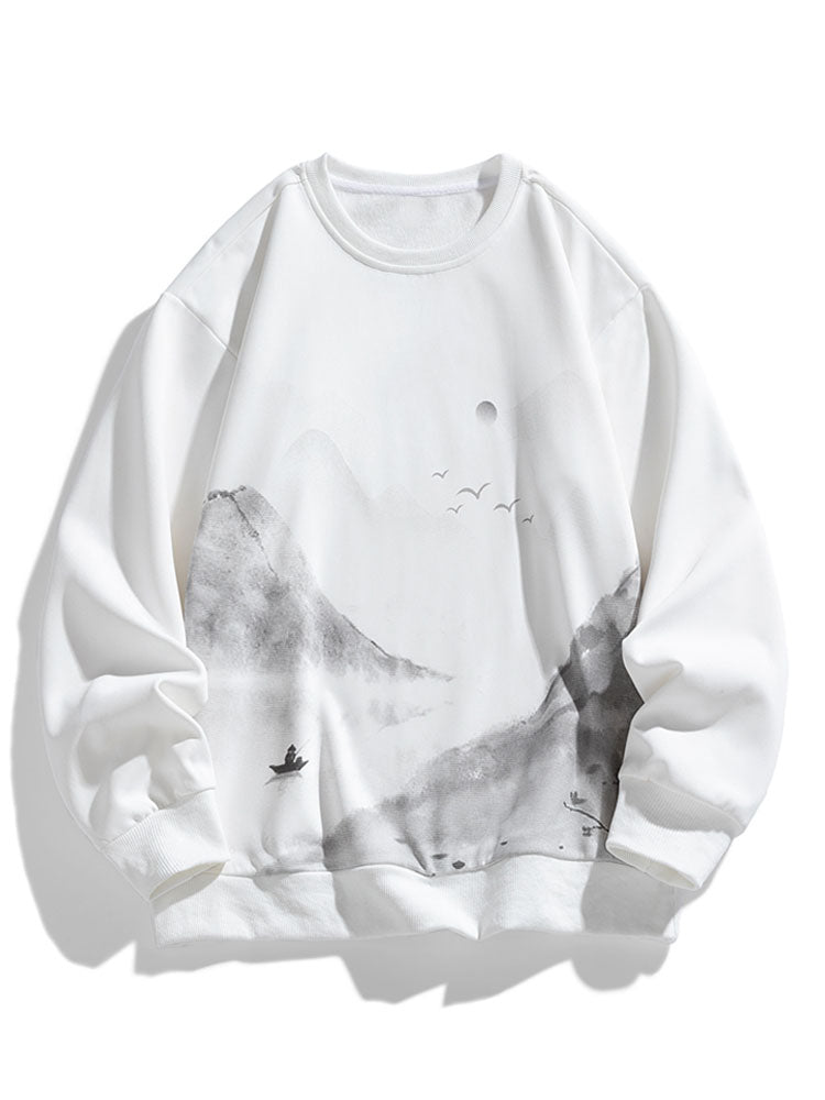 Valentijn | Sweater met inktlandschap en ronde hals