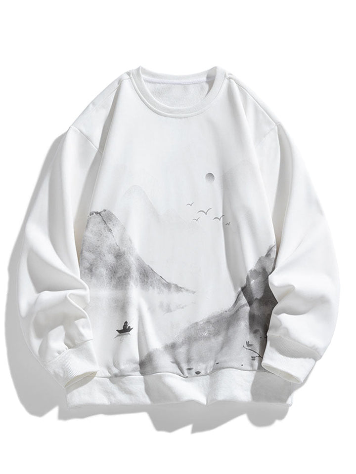 Valentijn | Sweater met inktlandschap en ronde hals