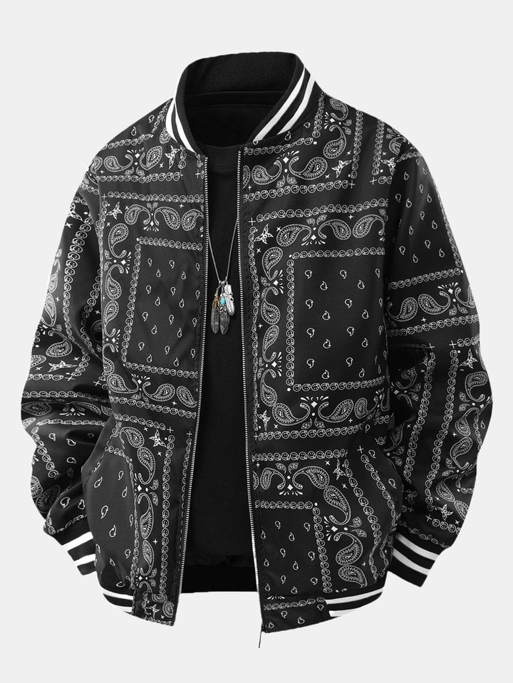 Boaz | Baseball jack met paisleyprint en staande kraag