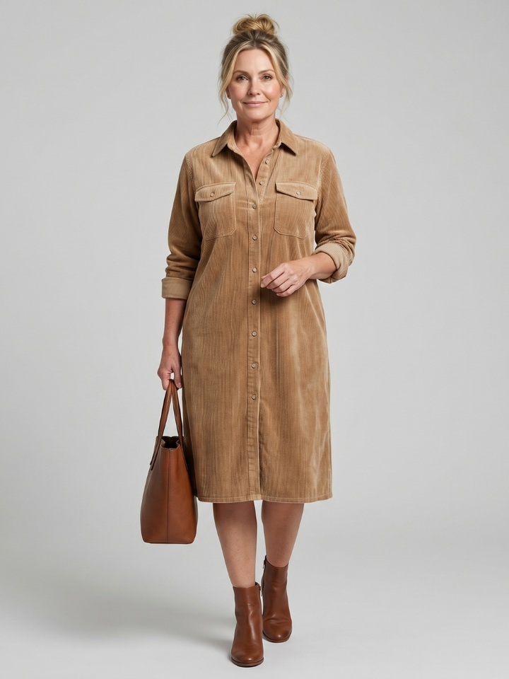 Marlies | Blousejurk in Camel met Ribstructuur