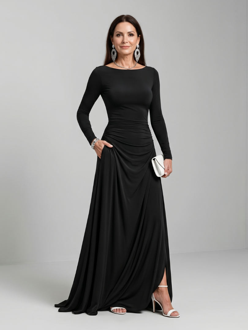 Trudy | Zwarte Maxi-jurk met Boothals
